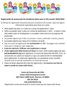 Preschool Registration information Spanish