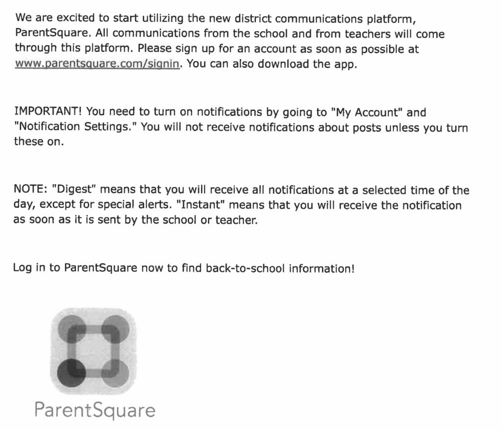 Parent square sign up details.
